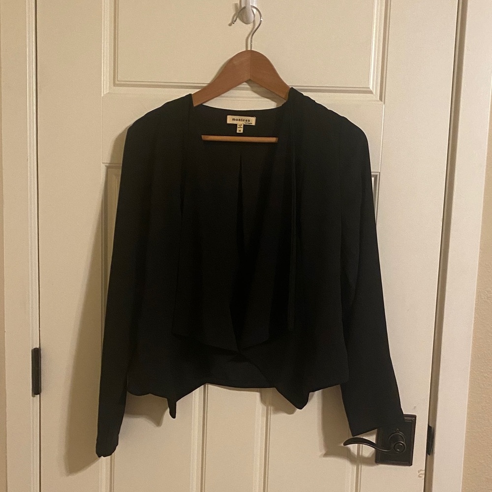 Monteau Black Open-Front Draped Jacket